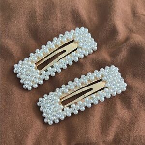Elegant Pearl Gem Gold Tone Hair Clips